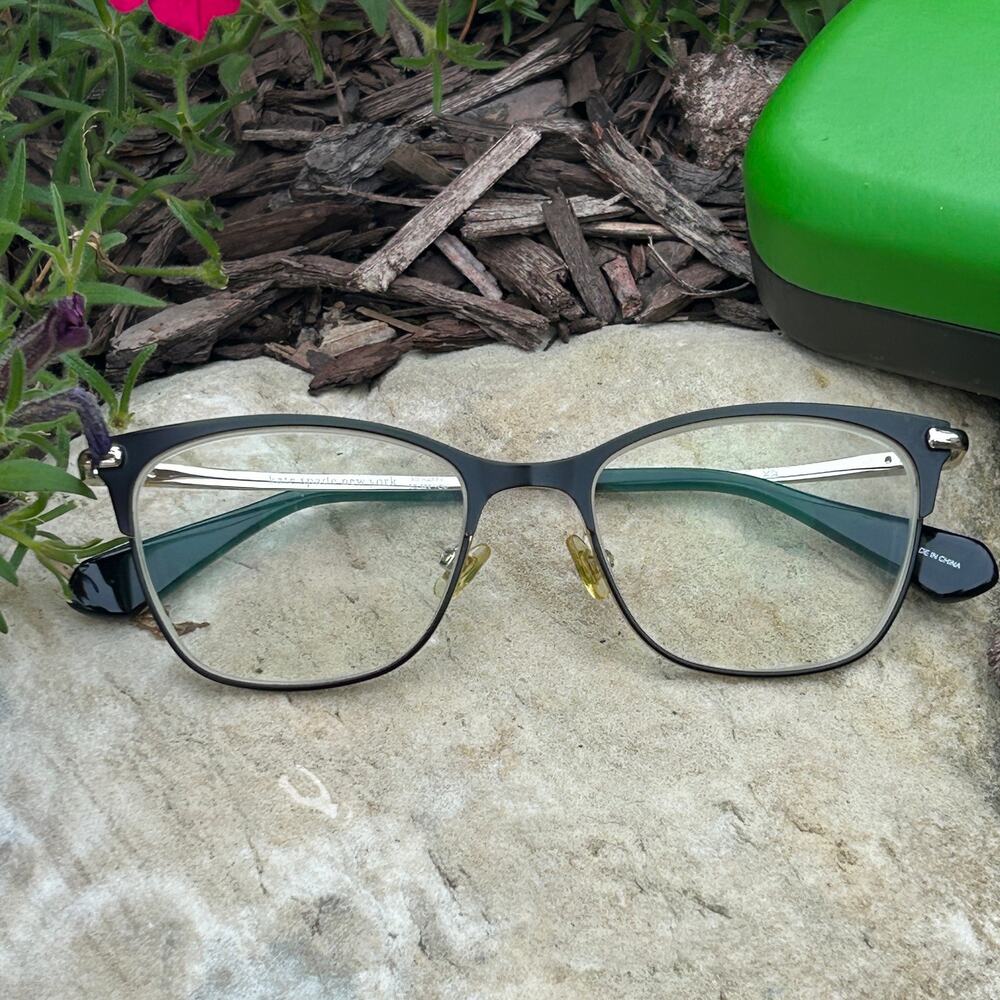Kate Spade NY Bendall eyeglass frames in black and gold plus hard shell case